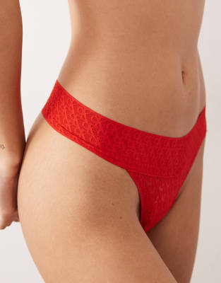 Calvin Klein Logo Lace Thong In Red