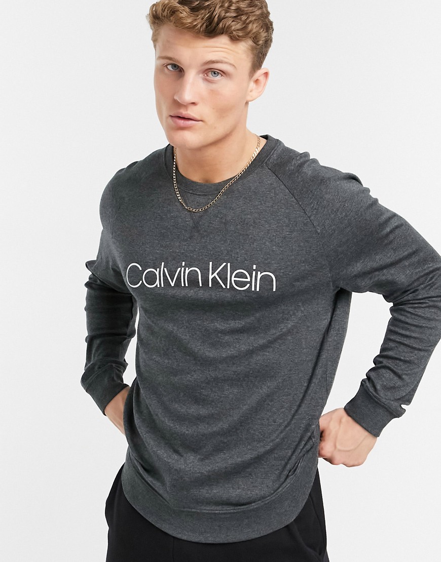 Calvin Klein logo long sleeve top in gray-Grey