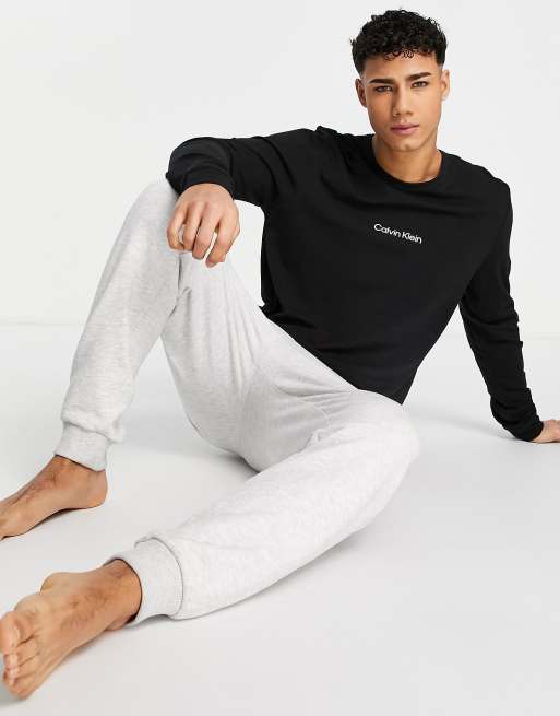 Calvin Klein logo loungewear long sleeve t-shirt in black | ASOS