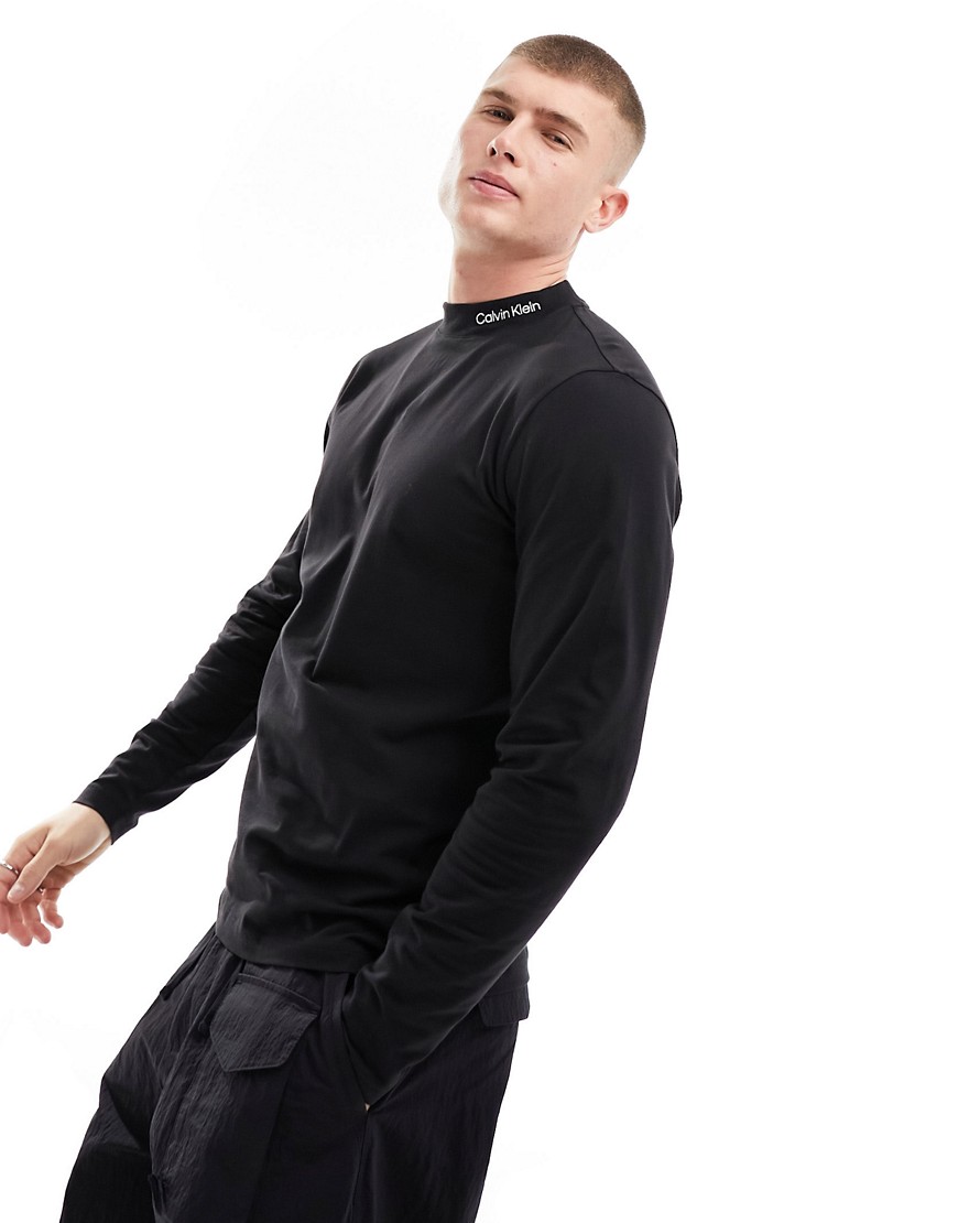 Calvin Klein logo mock neck long sleeve t-shirt in black