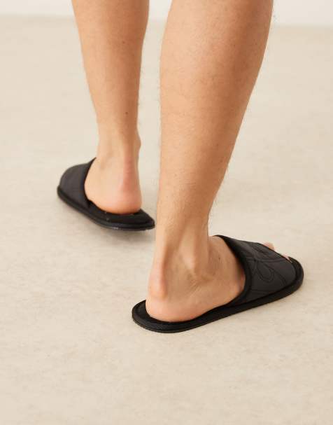 Calvin Klein logo mule slippers in black - view 2