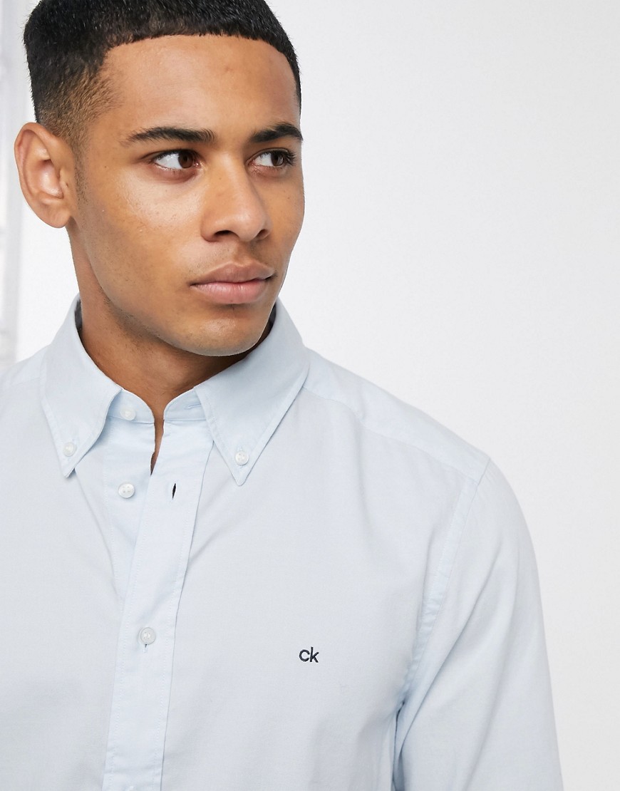 Calvin Klein logo oxford long sleeve shirt-Blue