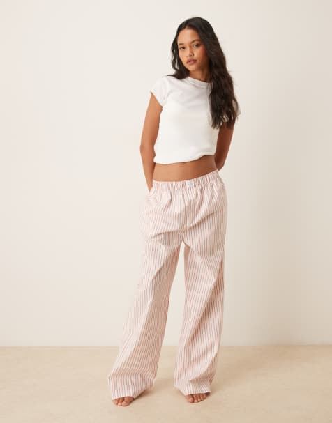 Calvin Klein logo poplin pant in peach stripe - view 1