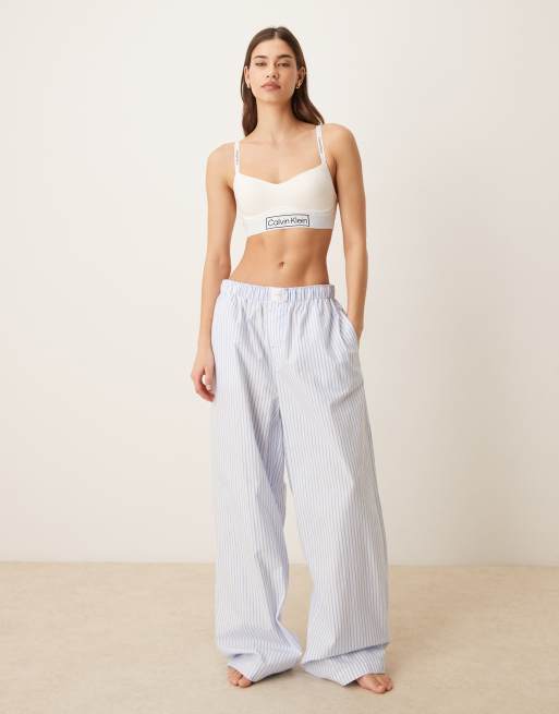 Calvin Klein logo poplin pyjama pants in blue pinstripe, 2 of 4