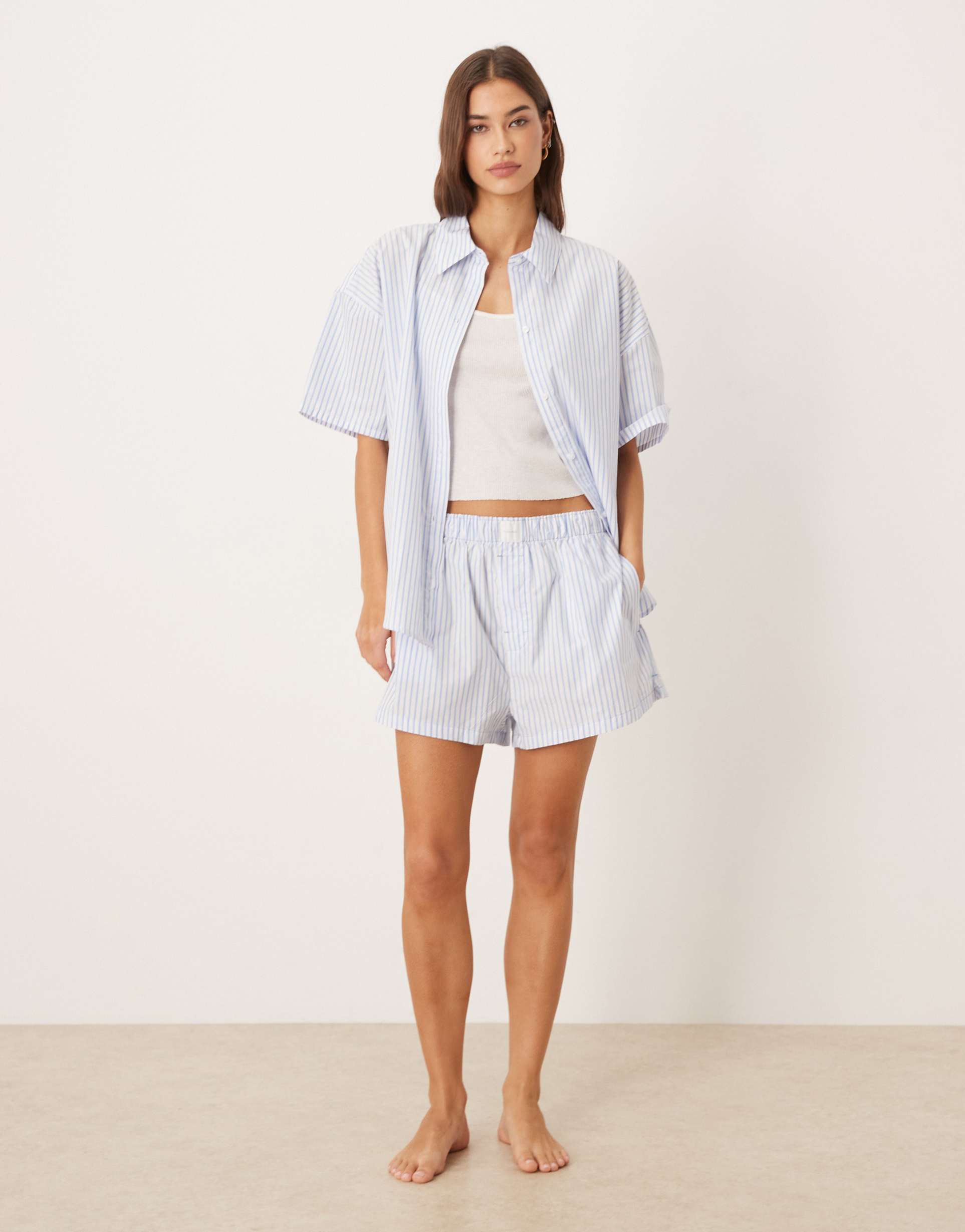 calvin klein logo poplin shorts in blue stripe