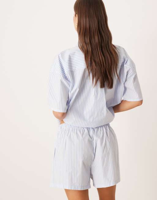 Calvin Klein logo poplin shorts in blue stripe, 4 of 4