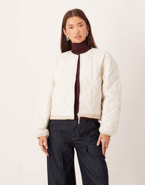 Calvin Klein logo quilted shine liner jacket in off white
