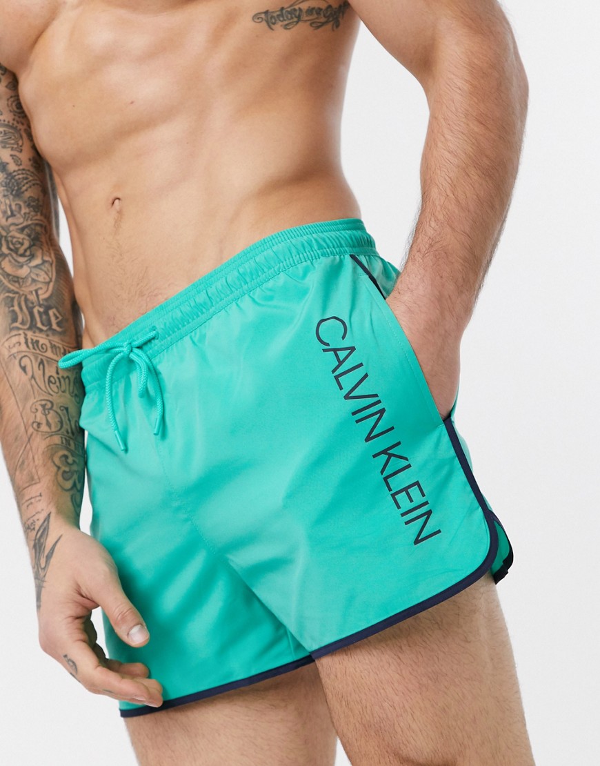 Calvin Klein logo runner swim shorts in turquoise-Blue