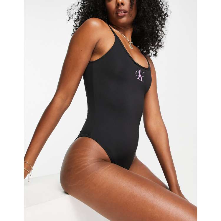 Calvin Klein Classic Ck Logo One-piece Swimsuit in Black