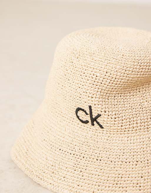 Calvin Klein logo straw bucket hat in natural