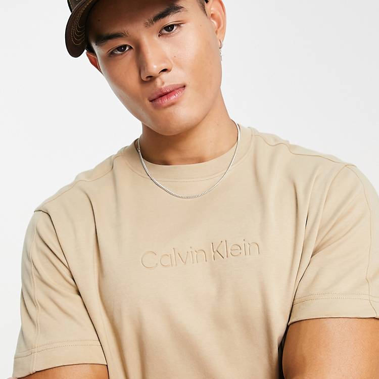 Calvin Klein logo t-shirt in beige | ASOS