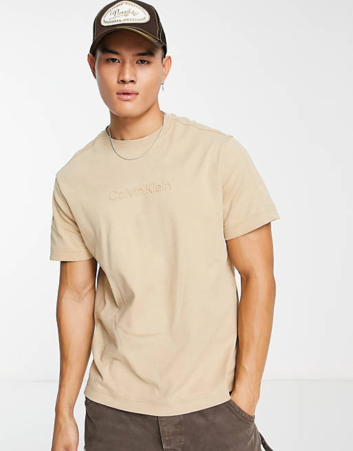 Calvin Klein logo t-shirt in beige | ASOS