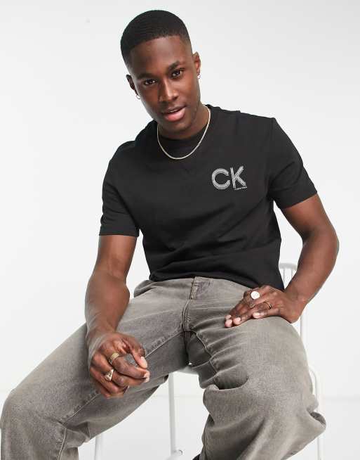 Calvin Klein exclusive to ASOS t-shirt with neck branding detail in black