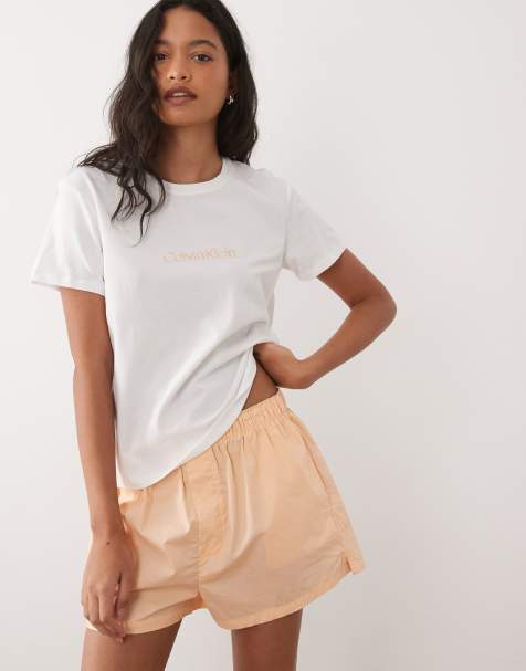 Calvin Klein logo T-shirt pajama set in peach - view 1