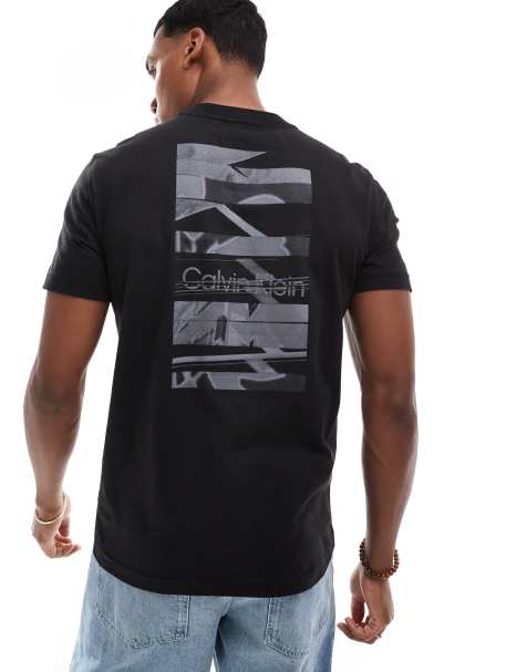 Calvin Klein logo t-shirt with shadow back print in black - view 1