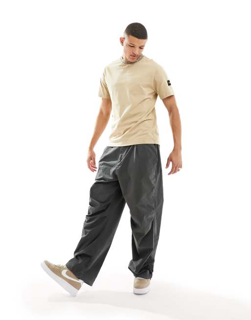 Calvin Klein logo tape collar and side patch t-shirt in beige, 4 of 4