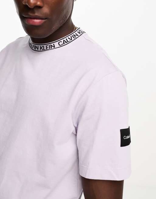 Calvin Klein logo tape collar and side patch t-shirt in white