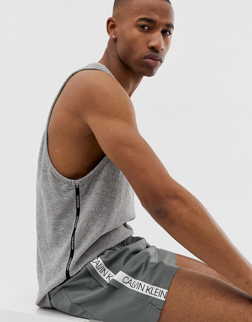 Calvin Klein logo taped towelling vest in grey