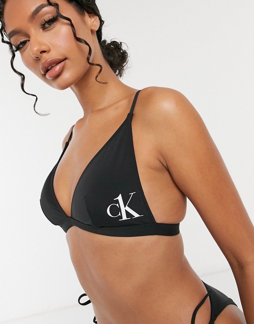 Calvin Klein logo triangle bikini top in black