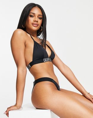Calvin Klein logo V high leg bikini bottom in black  - ASOS Price Checker
