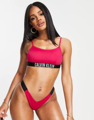 Calvin Klein logo V high leg bikini bottom in pink