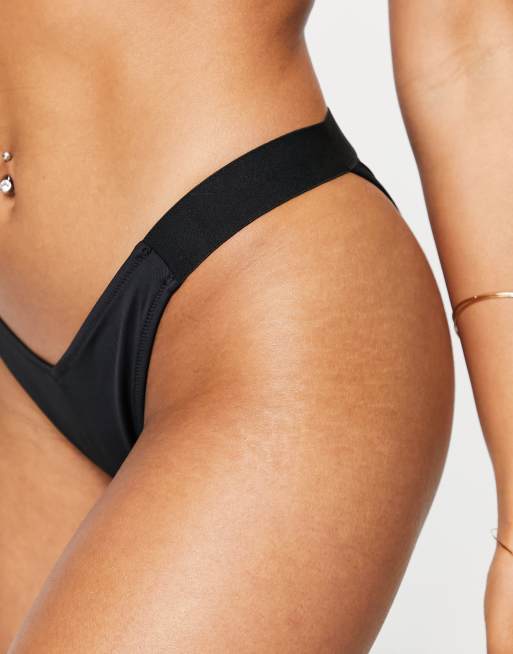 Calvin Klein logo v high leg bikini bottoms in black , 2 of 4
