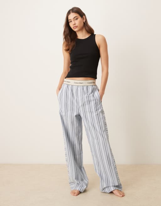 Calvin Klein logo waistband heritage cotton pyjama pant in blue stripe