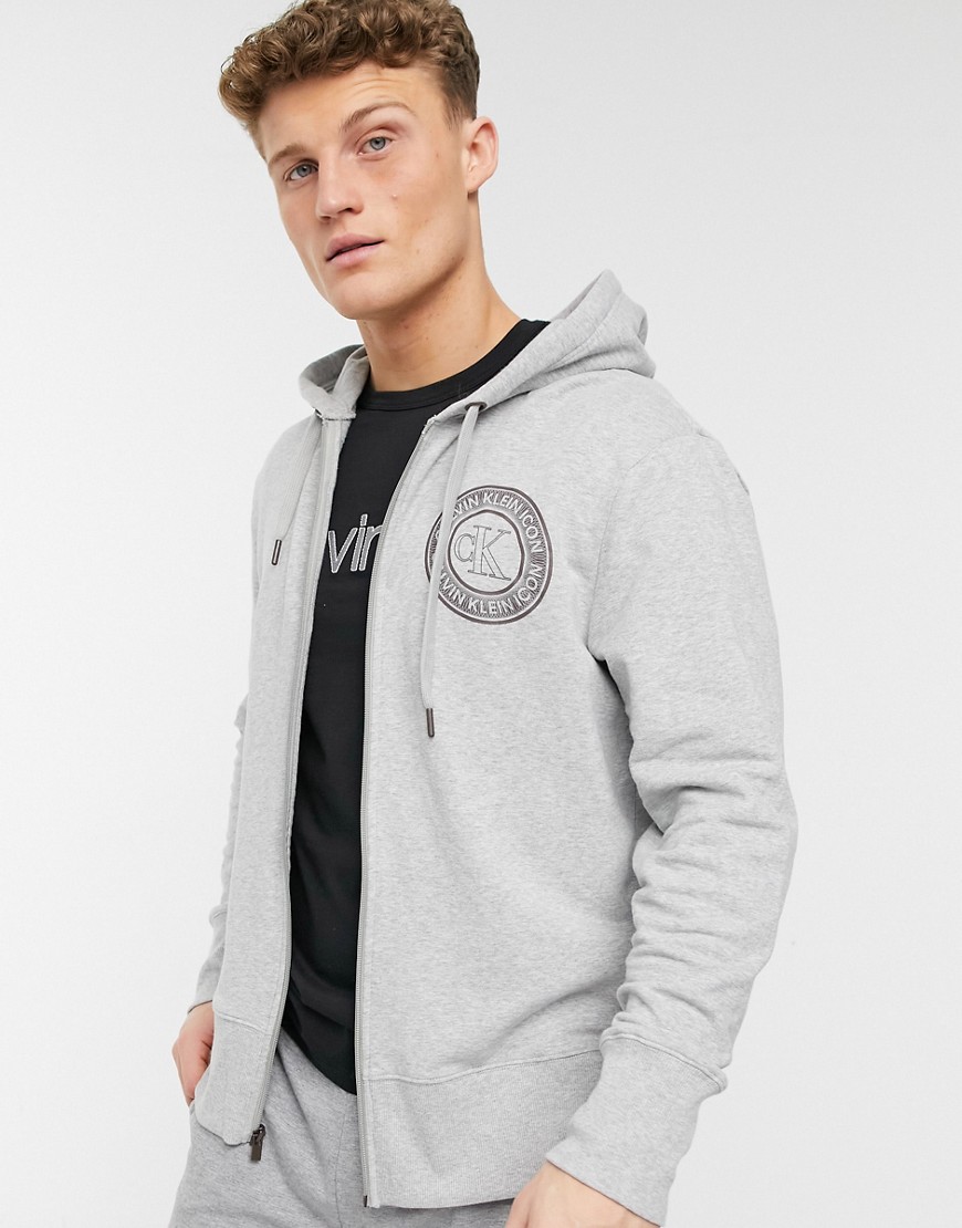 Calvin Klein logo zip hoodie in light gray-Grey