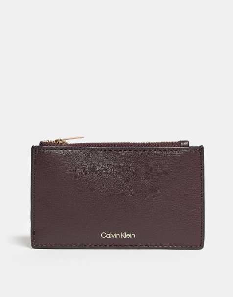 Calvin Klein logo zip purse in burgundy - view 1
