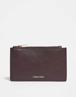 Calvin Klein Logo Zip Wallet In Burgundy