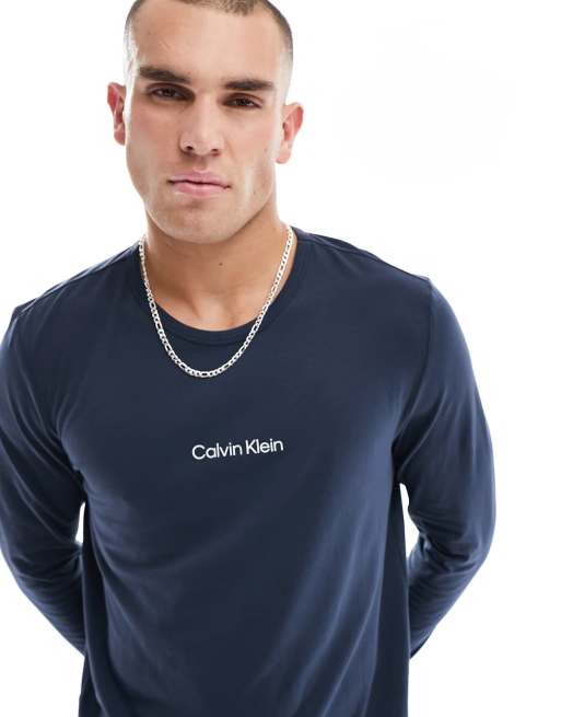 Calvin Klein Long Sleeve Crew Neck In Blueberry Asos