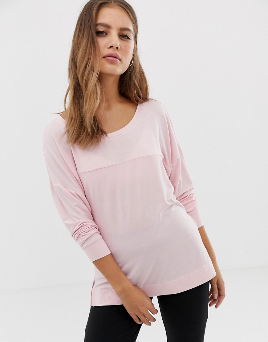 Calvin Klein long sleeve curve neck lounge top-Pink