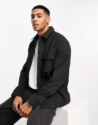 Calvin Klein long sleeve knit overshirt in black - ASOS Price Checker