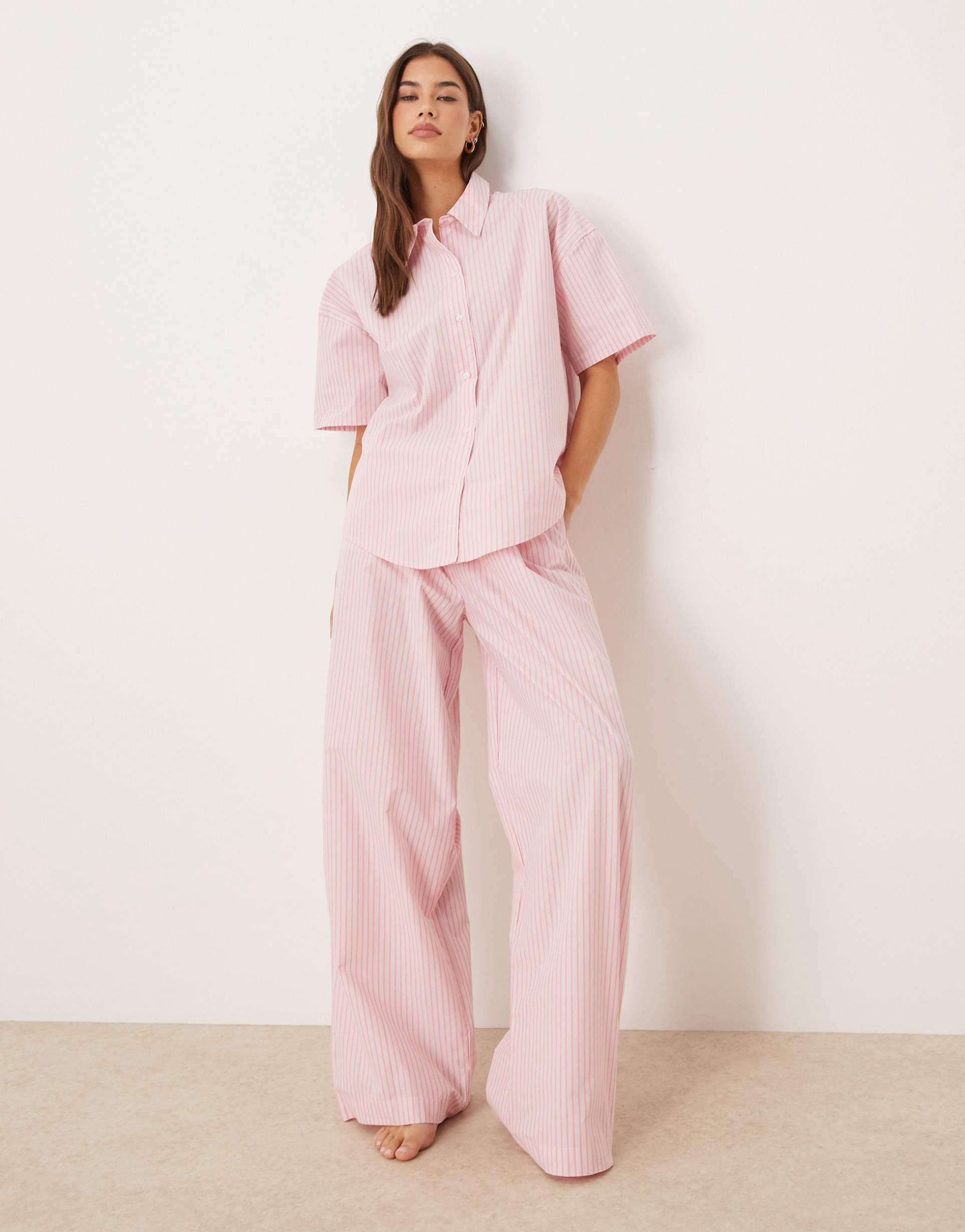 calvin klein long sleeve pajama set in pink stripes