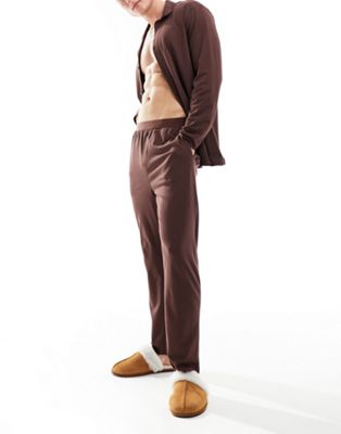 Calvin Klein long sleeve pyjama set in deep mahogany
