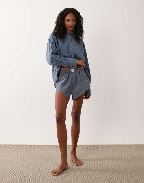 Calvin Klein long sleeve shirt and short co-ord in indigo blue - view 1