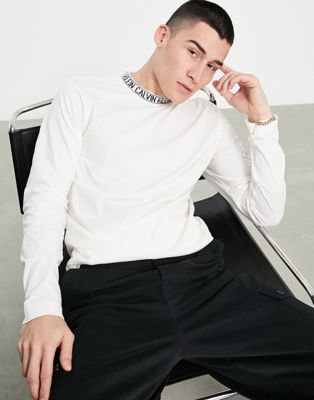 Calvin Klein long sleeve t-shirt in cream exclusive to ASOS