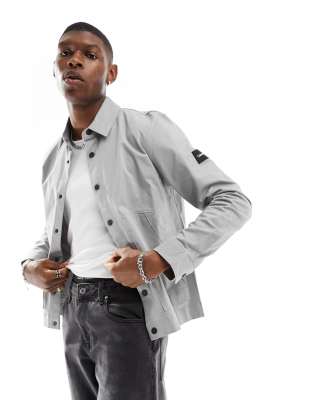 Calvin Klein long sleeve twill overshirt in grey - ASOS Price Checker