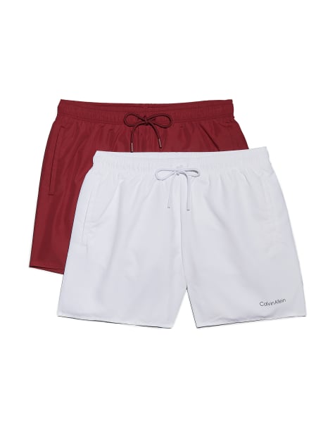 Calvin Klein - Lot de 2 shorts de bain mi-longs avec cordon de serrage - Blanc et lie de vin - view 1