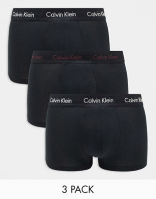 Calvin Klein 3-pack low rise trunks with contrast logo waistband in black  - ASOS Price Checker