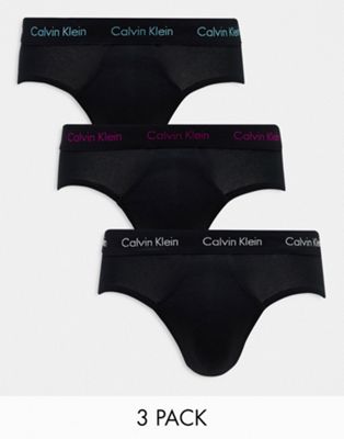 Calvin Klein 3-pack brief with coloured logo waistbands in black - ASOS Price Checker