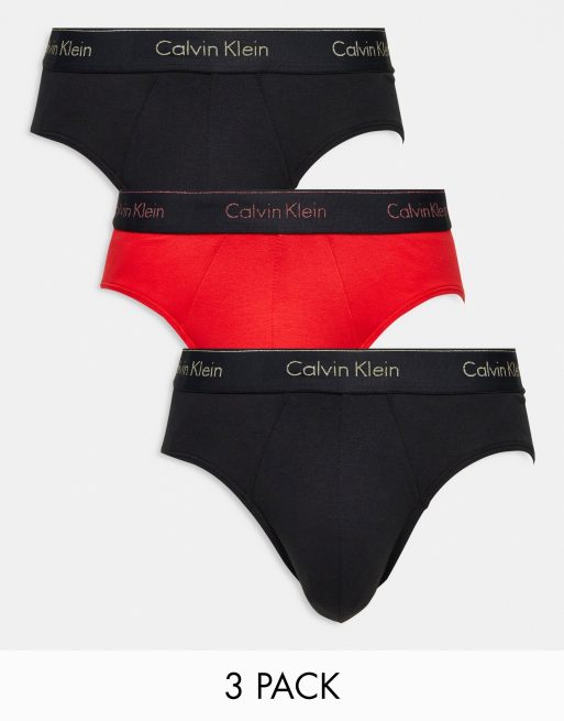 Calvin Klein - Lot de 3 boxers avec taille à logo coloré - Rouge et noir