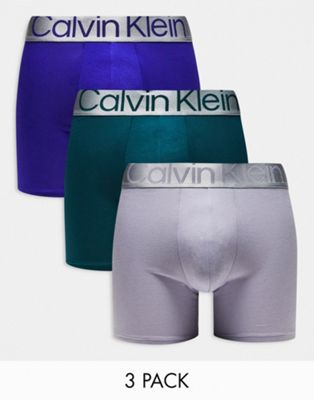 Calvin Klein steel 3-pack boxer brief in blue, grey and teal - ASOS Price Checker