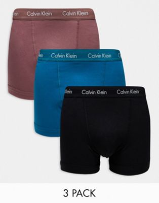 Calvin Klein cotton stretch trunks 3 pack in multi - ASOS Price Checker