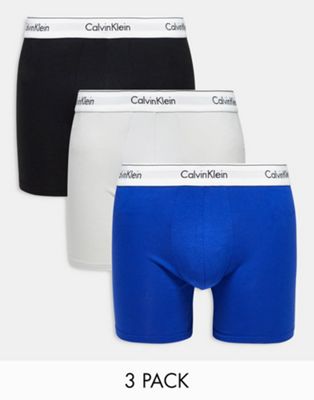Calvin Klein 3-pack boxer briefs in black, blue and grey - ASOS Price Checker