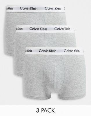 Calvin Klein 3 pack low rise trunks with logo waistband in grey - ASOS Price Checker