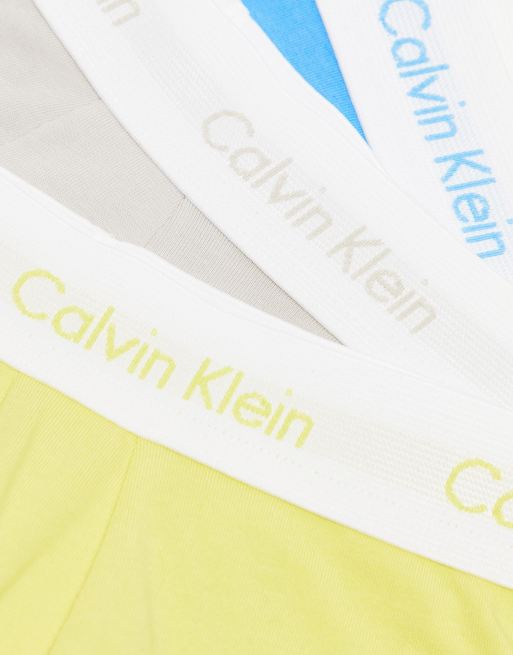 Calvin Klein - Lot de 3 boxers taille basse en coton stretch - Gris/jaune/bleu, 4 de 4