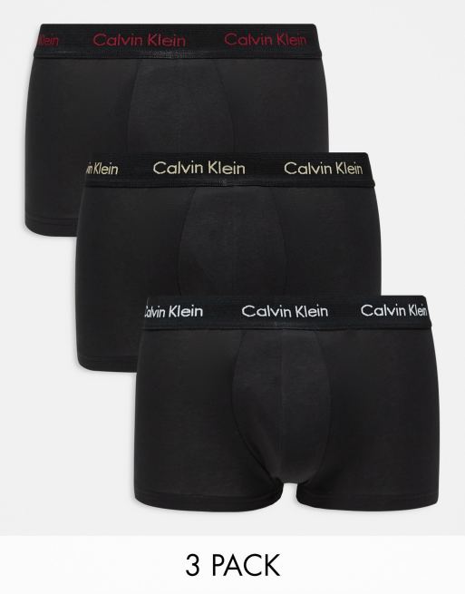 Calvin Klein - Lot de 3 boxers taille basse en coton stretch - Noir à logo coloré