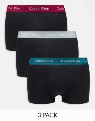 Calvin Klein - Lot de 3 boxers taille basse en coton stretch - Noir à taille colorée