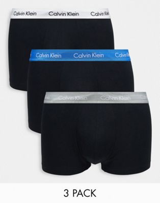 Calvin Klein 3 pack cotton stretch low rise trunks in black  - ASOS Price Checker